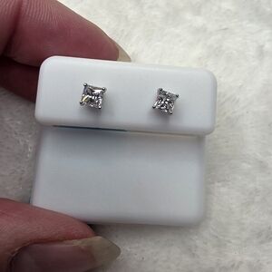 Classic Princess Cut Moissanite Stud Earrings in White 925 Sterling Silver